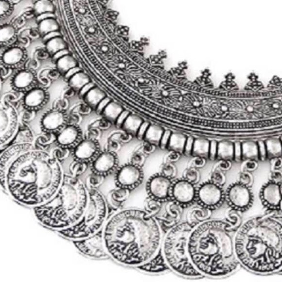 NEW Bohemian Silver Coin Choker Statement Necklace - Picture 3 of 8